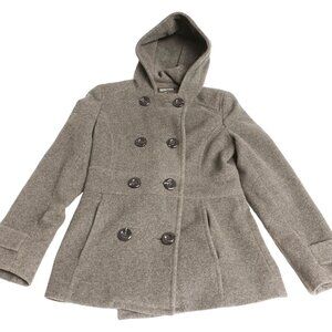 Kenneth Cole Reaction Gray Pea Coat Womens Size 4 Wool Blend Lined Hooded Jacket
